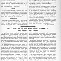 3184 - Page 3039 - Partie professionnelle, Hygiène, Assistance, Mutualité, Intérêts corporatifs, Variétés. Secret professionnel et déclaration des causes des décès. Avant-projet de loi proposé par la Confédération des Syndicats médicaux / Les conséquences judiciaires d'une déclaration des causes d’un décès