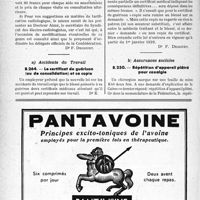 3265 - Page 3120-LXIV - Correspondance. Application des tarifs d'honoraires. Des diverses tarifications actuelles suivant la « catégorie » des blessés. a) Accidents du Travail. Le certificat de guérison (ou de consolidation) et sa copie / Assurances sociales. Répétition d’appareil plâtré pour coxalgie