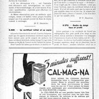 3333 - Page 3188-LXIV - Correspondance. Application du tarif des accidents du travail. Frais de déplacement des spécialistes / Le certificat initial et sa copie / Radio de doigt face et profil