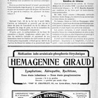 3335 - Page 3190-LXVI - Correspondance. Accidents. Le nouveau régime des accidents du travail n'est pas encore applicable à l’agriculture / Prescription des honoraires accidents / Accidents du travail. Récidive de tétanos