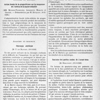 3370 - Page 3225 - Partie scientifique. L’actualité scientifique. Les Sociétés Savantes. Paris. Académie de médecine. Action locale de la progestérone sur la muqueuse de l’utérus de la lapine infantile, 8-11- 1938 / Académie de chirurgie. Chirurgie cérébrale, 8-6-1938 / Sarcome des parties molles de l’avant-bras, 15-6-1938