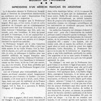 3378 - Page 3233 - Partie professionnelle, Hygiène, Assistance, Mutualité, Intérêts corporatifs, Variétés. Bulletin de l'Actualité. Impressions d’un médecin français en argentine