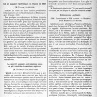 3436 - Page 3291 - Partie scientifique. L'actualité scientifique. Les Sociétés Savantes. Paris. Académie de médecine. Sur les maladies épidémiques en France en 1937, 15-11-1938 / La sonorité angulaire pré-hépatique signe de péri-viscérite du carrefour supérieur, 15-11-1938 / Académie de chirurgie. Narcose par Evipan, 2-11-1938 / Echinococcose alvéolaire, 15-6-1938
