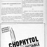 3454 - Page LIII-3309 - A travers l’officiel. Réponses des ministres aux questions des parlementaires. Le médecin contrôleur adjoint d’une Caisse d’assurances sociales ne peut soigner les assurés affiliés à la Caisse / A propos de la consommation du lait