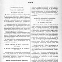 0030 - Page 27 - Partie scientifique. L'actualité scientifique. Les Sociétés Savantes. Paris. Académie de médecine. vœu au sujet de la dénatalité, (29-11-1938) / Dérivés sulfamidés et tétanos expérimental de la souris, (8-11-1938) / Réaction lumineuse paradoxale de la pupille, (29-11-1938) / Sérothérapie préopératoire de l’appendicite et de la péritonite appendiculaire, (29-11-1938)