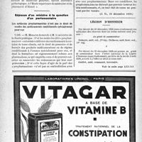 0071 - Page 68-XIV - A travers l’officiel. Enseignement de la médecine / Réponse d’un ministre à la question d’un parlementaire. Les médecins pro pharmaciens n’ont pas le droit de vendre des médicaments conditionnés spécialement pour eux / Légion d’honneur