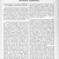 0102 - Page 99 - Partie professionnelle. L'actualité professionnelle. Informations parlementaires. La Santé publique, la vaccination antidiphtérique, et les Assurances sociales devant la Chambre