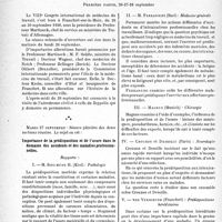 0111 - Page 108 - Partie professionnelle. L'actualité professionnelle. VIIIe congrès international de la médecine du travail, (Francfort-sur-le-Main, 26 au 30 septembre 1938). Importance de la prédisposition et de l’usure dans le domaine des accidents et des maladies professionnelles. I. — M. Siegmund H. (Kiel) : Pathologie / II. — M. Ferrannini (Bari) : Médecine générale / III. — Magnus (Munich) : Chirurgie / IV. — Crouzon et Desoille (Paris) : Neurologie / V. — Von Verschuer (Francfort) : Prédispositions héréditaires