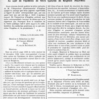0114 - Page 111 - Partie professionnelle. L'actualité professionnelle. Lettre d'Alsace. Au sujet de l’épidémie de fièvre typhoïde de Bergheim (Haut-Rhin)