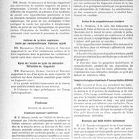 0159 - Page 156 - Partie scientifique. L’actualité scientifique. Les Sociétés Savantes. Montpellier. Société des sciences médicales et biologiques de Montpellier et du Languedoc méditerranéen. Myosite streptococcique du psoas / Anthrax de la lèvre supérieure traité par roentgenthérapie. Guérison rapide / Kyste de l’ovaire ou kyste du mésentère. Difficultés du diagnostic / Toulouse. Société de médecine. Syndrome coronaire antérieur / Fracture comminutive du coude / Action de la sympathectomie lombaire / Image radiologique duodénale d’interprétation difficile / Fractures par balle restées méconnues