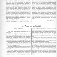 0171 - Page 168 - Partie professionnelle. L’actualité professionnelle. Informations officielles. La santé publique et le contrôle des soins gratuits aux pensionnés de guerre devant la Cour des comptes / La Presse et les sociétés. Tétanos post-sérique [(Annales de médecine légale, octobre 1938.)]