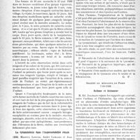 0227 - Page 224 - Partie scientifique. L’actualité scientifique. Les Sociétés Savantes. Paris. Société médicale des hôpitaux de Paris. Rougeole bénigne d’un nourrisson de treize jours. Encéphalite foudroyante mortelle de sa mère, (28-10-1938) / La tyraminémie dans l’imperméabilité rénale, (28-10-1938) / Société de médecine de Paris, (7-10-1938). Asthme et histamine