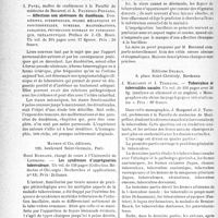 0229 - Page 226 - Partie scientifique. L’actualité scientifique. Les Livres. Traitement des suppurations pulmonaires, par Victor Cordier, Masson et Cie, éditeurs, Paris / Affections non ulcéreuses du duodénum, par L. Pavel et A. Paunesco-Podeano, Masson Et Cie, éditeurs, Paris / Les syndromes d’imprégnation tuberculeuse, par René Burnand, Masson et Cie, éditeurs, Paris / Tuberculose et tuberculides nasales, par J. Margarot et J. Terracol, Editions Delmas, Bordeaux