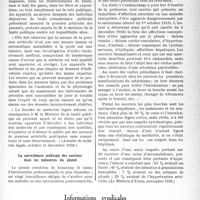 0238 - Page 235 - Partie professionnelle. L’actualité professionnelle. La Presse et les sociétés. La mesure de la tension artérielle constitue-t-elle un acte médical ? [(Annales de médecine légale, octobre et décembre 1938.)] / La surveillance médicale des ouvriers dans les industries du plomb [(Le Médecin d’Usine, novembre 1938.)] / Informations syndicales. Un nouveau centre de diagnostic syndical le Centre de Nice