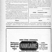 0259 - Page 256-LXVI - Correspondance. Application du tarif des accidents du travail. Le radiographie ne doit envoyer au patron ou assureur qu’une seule épreuve et non deux / Fracture du rachis