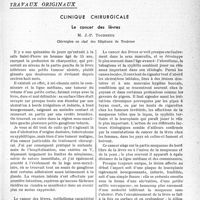0276 - Page 273 - Partie scientifique. Travaux originaux. Clinique chirurgicale. Le cancer des lèvres, M. J.-P. Tourneux
