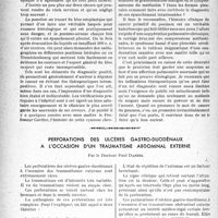 0329 - Page 324 - Partie scientifique. Travaux originaux. Le cancer primitif du poumon. Aspect clinique et diagnostic, par le Docteur P. Lagèze / Perforations des ulcères gastro-duodénaux à l’occasion d'un traumatisme abdominal externe, par le Docteur Paul Daniel