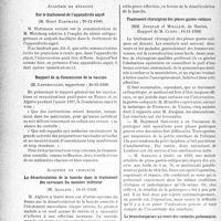 0335 - Page 330 - Partie scientifique. L’actualité scientifique. Les Sociétés Savantes. Paris. Académie de médecine. Sur le traitement de l'appendicite aiguë, (20-12-1938) / Rapport de la Commission de la vaccine, (20-12-1938) / Académie de chirurgie. La désarticulation de la hanche dans le traitement des sarcomes du membre inférieur, (16-11-1938) / Traitement chirurgical des ptoses gastro-coliques, (16-11-1938) / Le bronchospasme au cours des embolies pulmonaires, (30-11-1938)