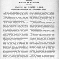0340 - Page 335 - Partie professionnelle. Bulletin de l’Actualité. Réflexions d’un chirurgien anglais. La place de la physiologie dans l'enseignement clinique