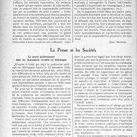 0345 - Page 340 - Partie professionnelle. L'actualité professionnelle. Informations judiciaires. La responsabilité des Syndicats, des Caisses et des médecins contrôleurs ou rapporteurs en matière de contrôle technique / La Presse et les sociétés. Le secret professionnel dans les Assurances sociales en Allemagne