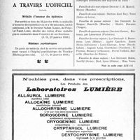 0371 - Page 366-XIV - Dernières nouvelles. La leçon inaugurale du Professeur Mondor / A travers l’officiel. Médaille d’honneur des épidémies / Hôpitaux psychiatriques / Familles nombreuses médicales