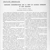 0374 - Page 369 - Partie scientifique. Travaux originaux. Quelques considérations sur la dent de sagesse inférieure et son ablation, par le Docteur G. Mahé