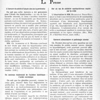 0390 - Page 385 - Partie scientifique. L’actualité scientifique. La Presse. L’épreuve du nitrite d’amyle chez les hypertendus [(L’Orientation Médicale, novembre 1938.)] / Un nouveau traitement de l’acidose diabétique : l’acide succinique [(Lyon Médical, 2 octobre 1938.)] / Sur un cas de néphrite cantharidienne traitée par la seille [(Rev. Méd. Fr. d’Extrême-Orient, mars 1938.)] / Carences alimentaires et pathologie interne [(La Presse Médicale, 3 décembre 1938.)] / Comment se transmet la paralysie infantile [(Gazette des Hôpitaux, 3 décembre 1938.)]