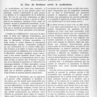 0488 - Page 467 - Partie professionnelle. L’Actualité professionnelle. Informations judiciaires. La Cour de Bordeaux contre le syndicalisme