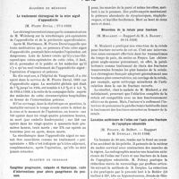 0530 - Page 507 - Partie scientifique. L’actualité scientifique. Les Sociétés Savantes. Paris. Académie de médecine. Le traitement chirurgical de la crise aiguë d’appendicite, (17-1-1939) / Académie de chirurgie. Gangrène progressive, cutanée et thoracique, suite d’interventions pour abcès gangréneux du poumon, (30-11-1938) / Paris. Résection de la rotule pour fracture, (30-11-1938) / Luxation antérieure de l’atlas sur l’axis avec fracture de l’apophyse odontoïde, (16-11-1938)