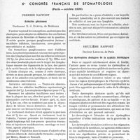 0532 - Page 509 - Partie scientifique. L’actualité scientifique. Les Congrès. Xe congrès français de stomatologie (Paris - octobre 1938). Premier rapport. Adénites géniennes, Professeur X.-J. Dubecq / Deuxième rapport, Docteur Lebours, de Paris. Les dystrophies dentaires de la syphilis héréditaire