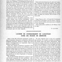 0539 - Page 516 - Partie professionnelle. Bulletin de l'Actualité. Les «violons d’Ingres» du médecin / L’avenir de l’enseignement de l’anatomie dans les écoles de médecine
