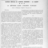 0582 - Page 555 - Partie scientifique. Travaux originaux. Clinique médicale de l’hôpital Broussais — la charité. La méthode dans l’examen clinique, par le Professeur Maurice Villaret