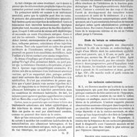 0599 - Page 572 - Partie scientifique. L'actualité scientifique. Les Sociétés Savantes. Paris. Société médicale des hôpitaux de Paris. Intolérance arsenicale, puis intolérance sérique mortelle chez un prématuré, (4-11-1938) / Société de médecine de Paris, (4-11-1936). Action freinatrice de l’hormone !strogène sur l’hypophyse antérieure / Étude du terrain en endocrinologie / Les cachexies endocriniennes / Société des chirurgiens de Paris, Séance du 18 novembre 1938. Occlusion intestinale par péritonite encapsulante. Opération. Résection de la membrane. Guérison