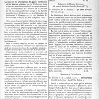 0672 - Page 643 - Partie scientifique. L'actualité scientifique. Les livres. Les tumeurs des articulations, des gaines tendineuses et des bourses séreuses, par le Professeur Jean Sabrazès et le Docteur R. de Grailly, Librairie J.-B. Baillière et Fils, Paris (VIe), 1938 / Le Droit médical, par P. Appleton et P. Boudin, Librairie du Monde Médical, Paris (XVIe) / Dermatologie, par R. Degos et E. Lortat-Jacob, Maloine et Cie, éditeurs