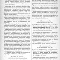 0673 - Page 644 - Partie scientifique. L'actualité scientifique. Les livres. Les affections des glandes endocrines et leur traitement, par Docteur méd. Herman Zondek, Librairie Maloine, Paris (VIe) / La pyrétothérapie,par Charles Richet, Jean Surmont et Pierre Le Go, Masson et Cie, éditeurs, Paris / Traitement des anémies graves par le foie, par Charles Aubertin, J.-B. Baillière et Fils, Paris (VIe) / Traité pratique de curiethérapie. Curiethérapie en gynécologie, par P. Degrais, J.-B. Baillière et Fils, Paris (VIe)