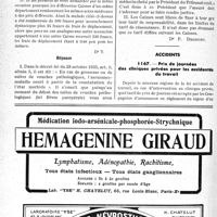 0699 - Page 670-LXII - Correspondance. Application des tarifs d’honoraires. b) Assurances sociales. Tarif de remboursement pour suites de couches pathologiques / Accidents. Prix de journées des cliniques privées pour les accidentés du travail