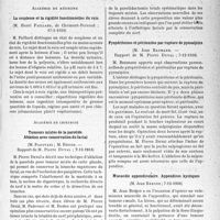 0736 - Page 707 - Partie scientifique. L'actualité scientifique. Les Sociétés Savantes. Paris. Académie de médecine. La souplesse et la rigidité fonctionnelles du rein, (17-1-1939) / Académie de chirurgie. Tumeurs mixtes de la parotide. Ablation avec conservation du facial, (7-12-1938) / Pyopéritoines et péritonites par rupture de pyosalpinx, (7-12-1938) / Mucocèle appendiculaire. Appendices kystiques, (7-12-1938)
