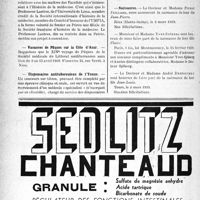 0835 - Page 804-X - Dernières nouvelles. Société français d’histoire de la médecine / Vacances de Pâques sur la Côte d’Azur / Dispensaires antituberculeux de l’Yonne / Naissances