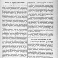0858 - Page 827 - Partie scientifique. L’actualité scientifique. La Presse. Thérapie des affections inflammatoires et endocriniennes [(L’Europe Médicale, 25 septembre 1938.)] / diagnostic des thrombo-phlébites des sinus [(Le Journal Médical français, octobre 1938.)]