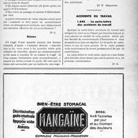 0892 - Page LXVII-861 - Correspondance. Application des tarifs d’honoraires. b) Assurances sociales. Le tarif forfaitaire d'accouchement / Accidents du travail. La carte-lettre des accidents du travail