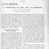 0910 - Page 877 - Partie scientifique. Travaux originaux. La transfusion du sang chez le nourrisson, par le Docteur Fr. Saint Girons. I. Technique de la transfusion chez le nourrisson / II. Accidents de la transfusion