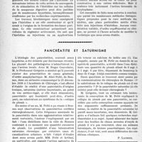 0917 - Page 884 - Partie scientifique. Travaux originaux. L’histidine. Traitement des ulcères gastro-duodénaux, par Emile Aron / Pancréatite et saturnisme [P. Lacroix]