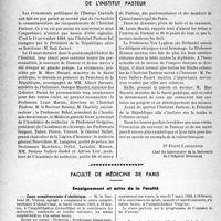 0949 - Page 916 - Partie professionnelle. Bulletin de l’Actualité. Nos réunions médicales. La cérémonie du cinquantième anniversaire de l'institut pasteur / Faculté De Médecine De Paris. Enseignement et actes de la Faculté