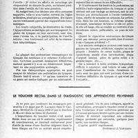 0987 - Page 952 - Partie scientifique. Travaux originaux. Plaies et ruptures traumatiques du tympan, par le Docteur E. Feldstein. Histoire de deux jumeaux univitellins. Ressemblances et dissemblances / Le toucher rectal dans le diagnostic des appendicites pelviennes [Professeur J. Vanverts]