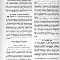 0997 - Page 962 - Partie scientifique. L'actualité scientifique. Les Sociétés Savantes. Traitement des accidents de l’hypertrophie de la prostate par les sels de testostérone. Société des chirurgiens de Paris. La butée intra-articulaire dans les lésions de la hanche / Deux observations de kystes hydatiques du foie / A propos de l’infarctus de l’intestin / Société médico-chirurgicale des hôpitaux libres, Séance du 5 décembre 1938. Les résultats éloignés des cholécystectomies / Nouvelles techniques de traitement du cancer du rectum / Sur la sérothérapie de la péritonite appendiculaire par le sérum de porc / Sur l’évolution des idées concernant le traitement des cancers du sein