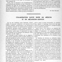 1007 - Page 972 - Partie professionnelle. Bulletin de l'Actualité. La propriété du cabinet médical ou dentaire Associations ou louages de services avec un non-diplômé / Collaboration illicite entre un médecin et un mécanicien-dentiste