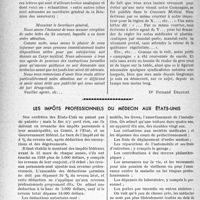 1013 - Page 978 - Partie professionnelle. L’actualité professionnelle. Accidents du travail. La demande d'acquit avant paiement faite par des Compagnies d'assurances / Les impôts professionnels du médecin aux États-Unis