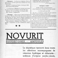1039 - Page 1004-X - Dernières nouvelles. Hôpital central des prisons de Fresnes / A travers l’officiel. Service sanitaire maritime / Assurances sociales / Naissances / Nécrologie [Docteur Pierre Maurel]