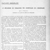 1044 - Page 1009 - Partie scientifique. Travaux originaux. Le mécanisme de formation des diverticules de l'oesophage, par J. Terracol
