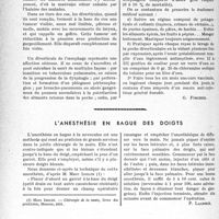 1051 - Page 1016 - Partie scientifique. Travaux originaux. La clinique au goût du jour. L'énigme d’une dysphagie à éclipses, d’après le Docteur Louis Ramond. La cause de cette curieuse dysphagie ? un diverticule de l’oesophage / L’anesthésie en bague des doigts [P. Lacroix]